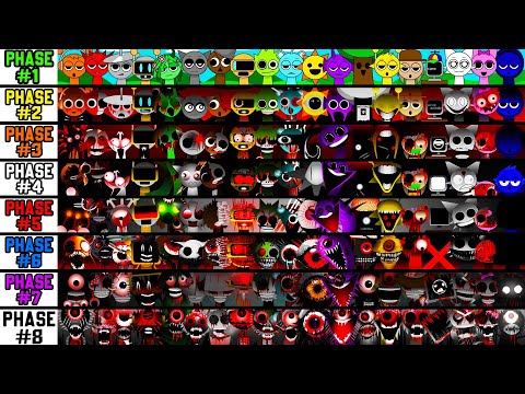 Phase 1 VS Phase 2 VS Phase 3 VS Phase 5 VS Phase 7-8 in Incredibox Sprunki - All character together