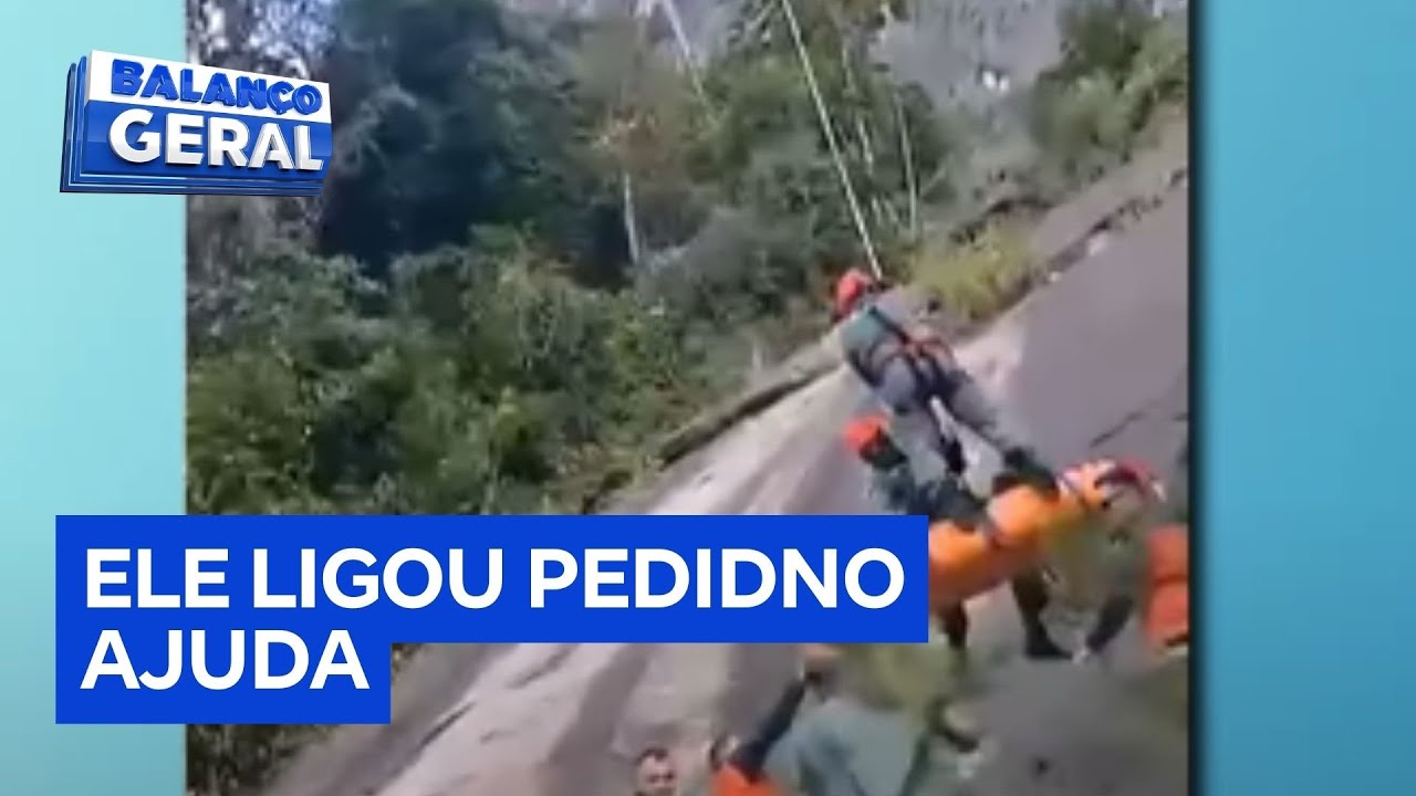 Bombeiro é resgatado após queda de parapente em área de difícil acesso
