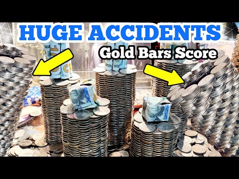 2 ACCIDENTS with GOLD TOWERS  Inside The High Limit Coin Pusher Jackpot WON MONEY