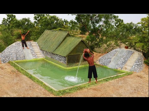 [Full Build] Most Creative Beauteous Bamboo House  Waterslide With Inground Pool By Primitive Skill