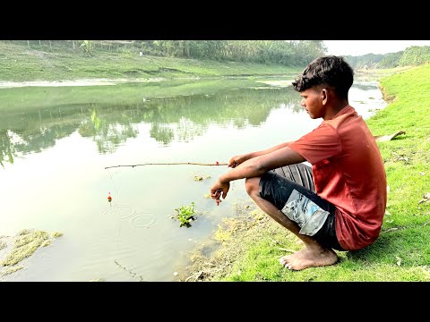 Unbelievable Hook Fishing || Little Boy Hunting Big Koifish By Hook In The Village Pond