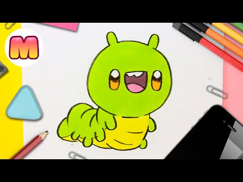 COMO DIBUJAR UNA ORUGA KAWAII 🐛 Dibujos faciles kawaii 🐛 Aprende a dibujar kawaii con Jape