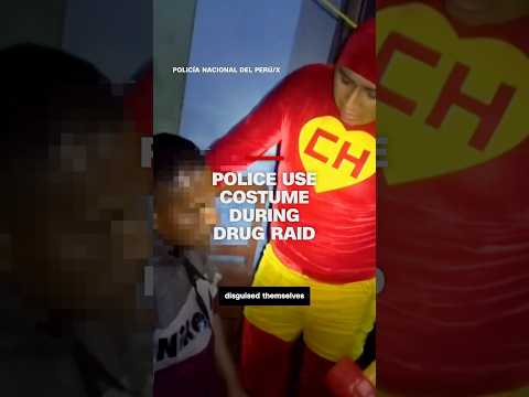 Peruvian police dress up in El Chapulín Colorado costume during drug raid