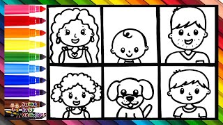 Draw And Color A Family Of 6 👩👨👶👧👦🐶🌈 Drawings For Kids