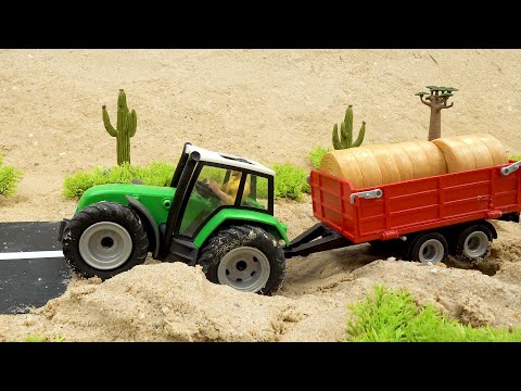 Tractor stuck in sand gets help from police car | Toys car collection by Bibo Toys