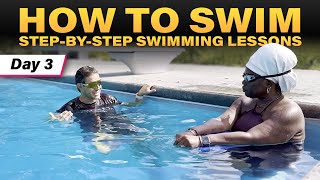 Day 3 - Warren & Katrice Learn Swimming | Adult Beginner Swimming Lessons with Jonny Rocket