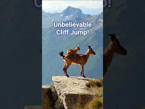 Brave Mama Goat Jumps Cliff With Baby on Her Back! #GoatJump #NatureShorts #ViralAnimals