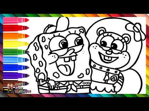 Draw and Color SpongeBob SquarePants and Sandy Cheeks 🧽🐿️🌊 Drawings for Kids