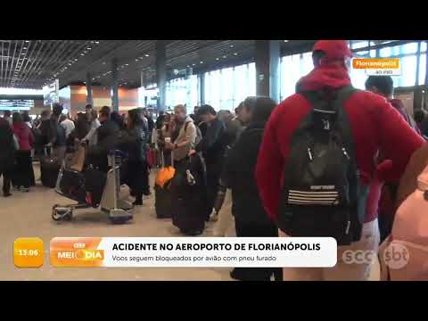 Voos seguem bloqueados por avião com pneu furado em aeroporto da Capital | Cotidiano | SCC Meio-Dia