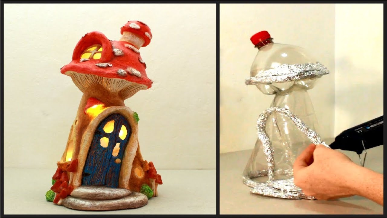 DIY Mushroom Fairy House Lamp Using a Coke Plastic Bottle - Creative Mom