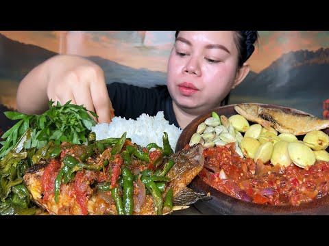 ikan nila tumis cabe ijo sambal terai jengkol pete tunis genjer ikan asin Mukbang