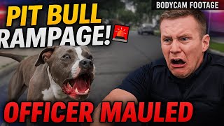 INSANE Pit Bull Rampage: Bites Cop & Bystanders in Broad Daylight!