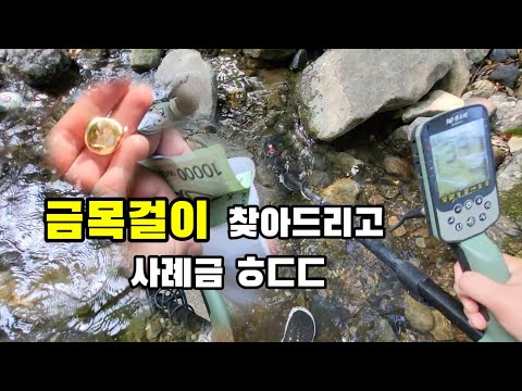계곡에서 금속탐지기로 금목걸이 찾아드렸습니다! 사례금을 ㅎㄷㄷ