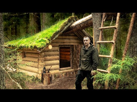 ALONE 45 Days Built my Best BUSHCRAFT Log Cabin EVER - Log Hut - ASMR