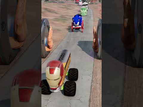 Weird Cars Crossing Two Giant Slap Hands in Bollards | BeamNG.Drive