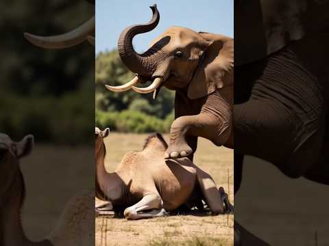Elephant attack on Camel #shortsfeed #animals #animalattack #shortvideo