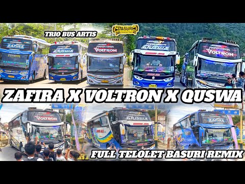 PERTAMA KALI 3 BUS ARTIS BEDA PO JALAN BARENG ‼️ QUSWA X ZAFIRA X THE VOLTRON  FULL TELOLET BASURI