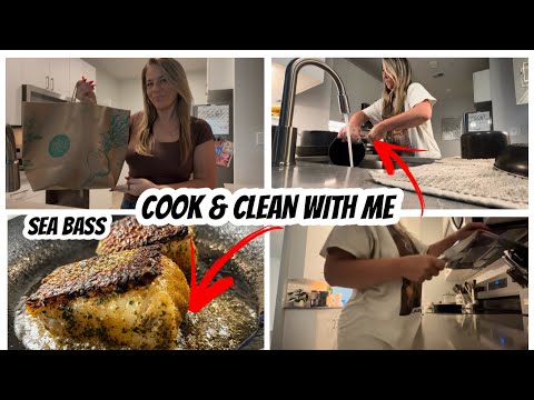 COOK & CLEAN WITH ME | WHOLE FOODS HAUL | SEA BASS, BAKED POTATO & ASPARAGUS