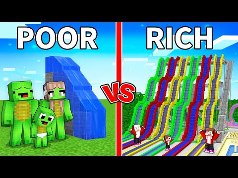 Mikey Family POOR vs JJ Family RICH Waterpark House Survival Battle in Minecraft (Maizen)