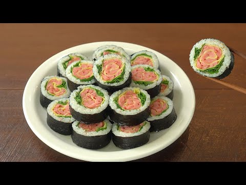 꽃보다 김밥, 분홍 장미김밥 만들기 :: 속재료 3가지로, 김밥 예쁘게 싸는법 :: Rose Gimbap Recipe