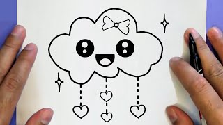 HOW TO DRAW A CUTE CLOUD, STEP BY STEP, DRAW Cute things