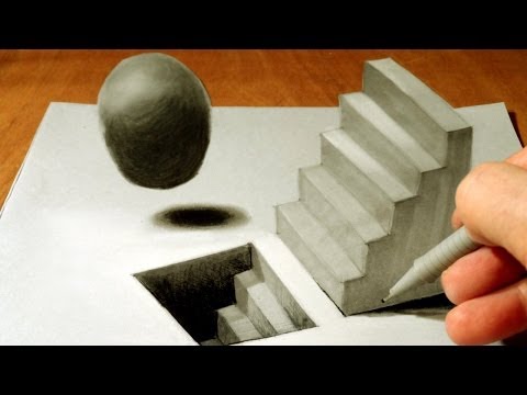 Drawing Staircase and Sphere - How to Draw  3D Staircase  - Trick Art