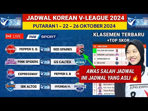 Jadwal Liga Voli Korea 2024: Ai Peppers Savings vs Red Sparks - Klasemen Terbaru & TopSkor Megawati