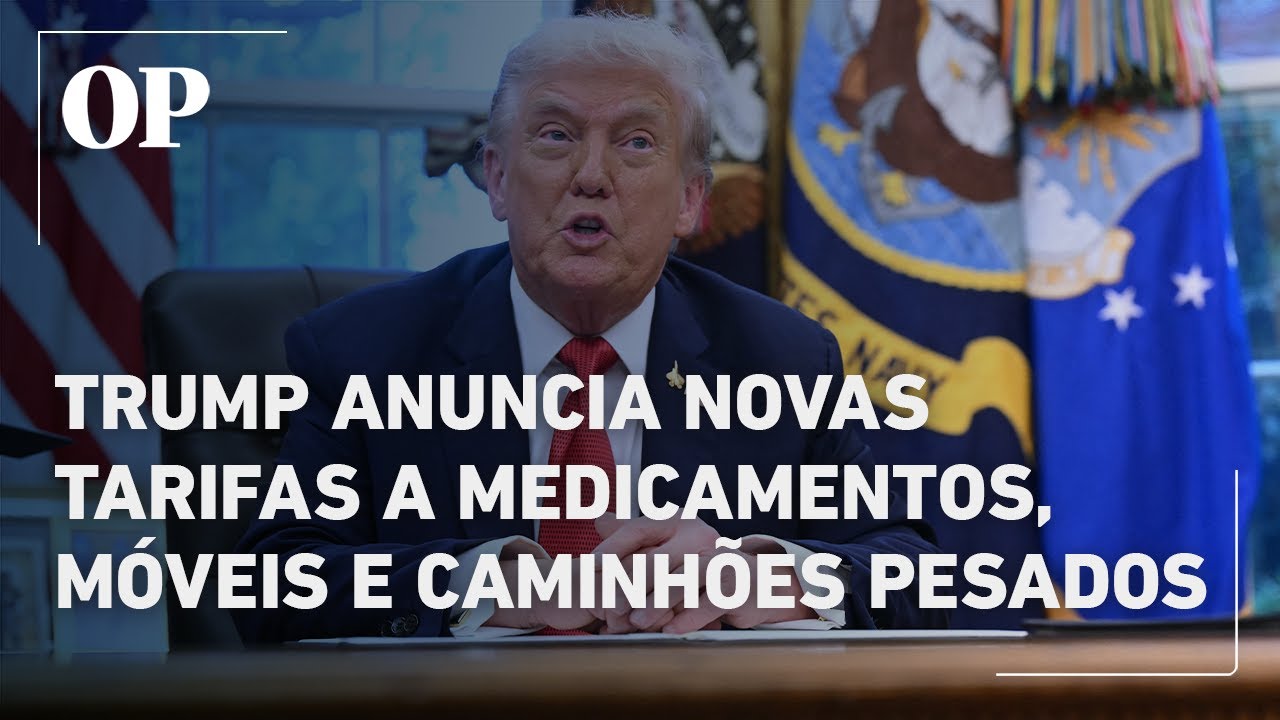 Trump anuncia novas tarifas de 25 a 100 para produtos farmacêuticos caminhões pesados e móveis