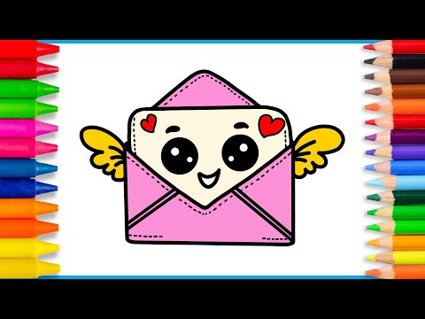 How to draw a Cute Envelope Letter 💌 | Easy drawing and coloring for kids