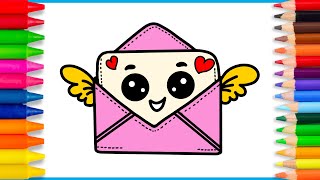How to draw a Cute Envelope Letter 💌 | Easy drawing and coloring for kids