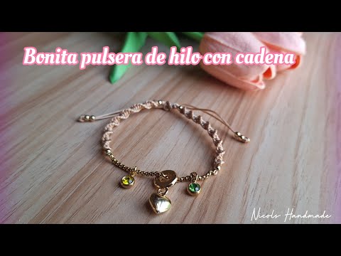 Aprende a realizar esta Bonita pulsera de hilo con cadena // Nudo redondo #diy #handmade #youtube