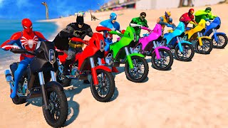 SPIDER MAN Racing Motorcycle Takes on Spiral Bridge Stunt Ride wtih Superheroes Hulk Goku - GTA 5