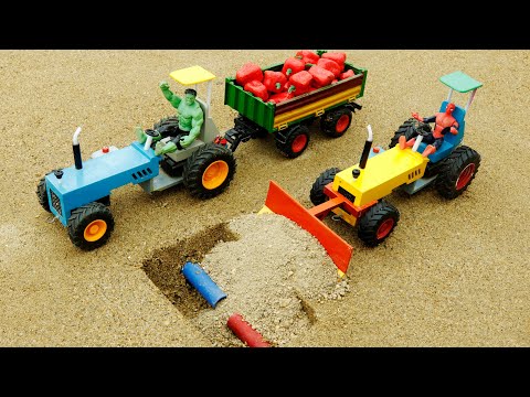 Diy tractor making mini water pipe repair construction | diy bulldozer & roller tractor