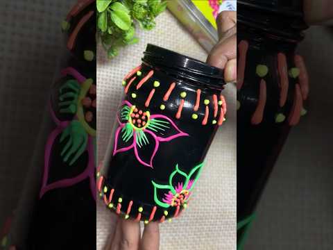 3d neon liners on Glass Bottle #3d #ytshorts #glasspainting #creativediaries