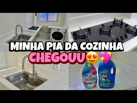 VLOGÃO:Finalmente minha pia da cozinha chegou| colocando a mármore| torneira nova| limpei o fogão🏠💖✨