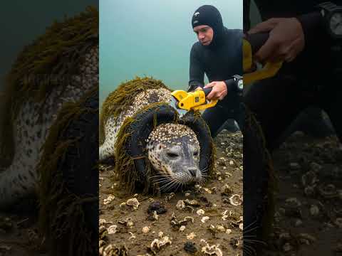 Scuba Diver Saves Stranded Seal from Entrapment! #rescue #animals #wildlife