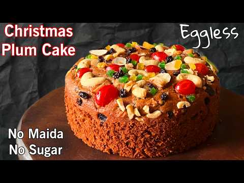 Eggless Plum Cake Without Oven | No Maida No Sugar| Wheat flour Plum Cake | Easy Soft Dry Fruit Cake