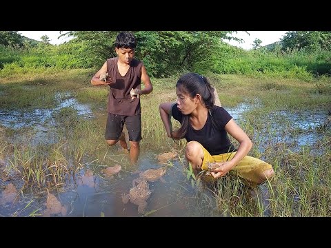 Survival in forest, Catch and cook frog for survival food, Frog cooking with Chili sauce for dinner