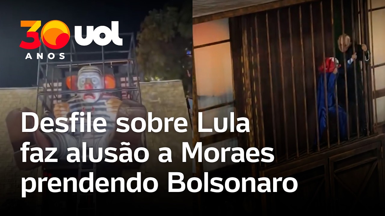 Desfile sobre Lula na Sapucaí traz Moraes prendendo Bolsonaro e ex-presidente na prisão; vídeo