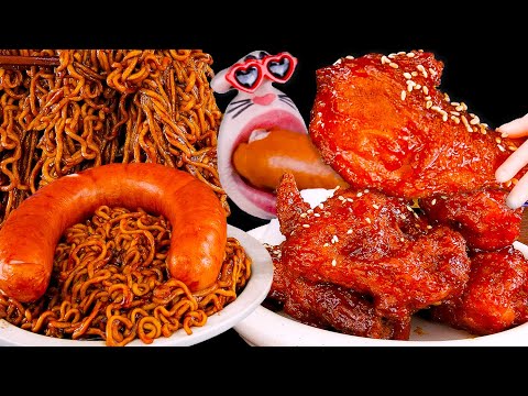 Kielbasa Sausage, Black Bean Noodles, and Spicy Chicken 치킨, 킬바사, 짜파게티 먹방 | REALMOUTH's ASMR MUKBANG