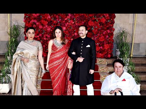 Kareena Kapoor, Saif Ali Khan, Karishma Kapoor With Father Randhir Kapoor At Aadar Jain Wedding