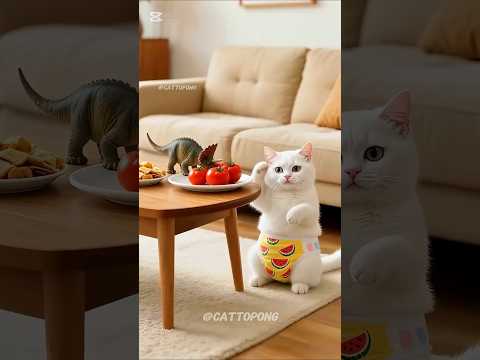 😲🐈 Kitten accidentally gets the little dinosaur, and the little dinosaur is taken away 🍅🦖 #aicats