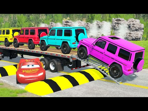 Flatbed Truck McQueen | Transportation with Truck - Pothole vs Car #48 | BeamNG.Drive Gameplay