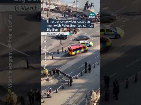 Emergency services called as man climbs up Big Ben holding Palestine flag  #itvnews