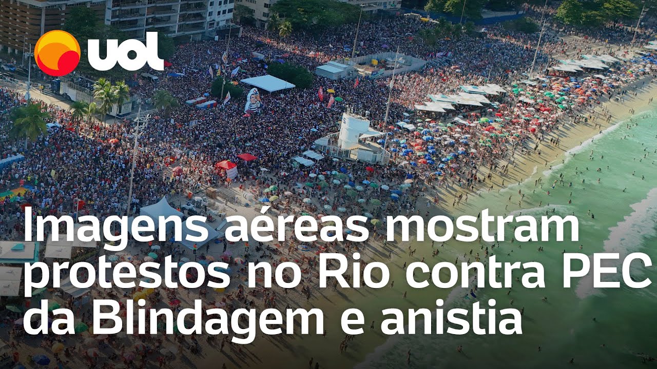 Manifestação contra anistia e PEC da Blindagem: veja imagens aéreas das manifestações no Rio