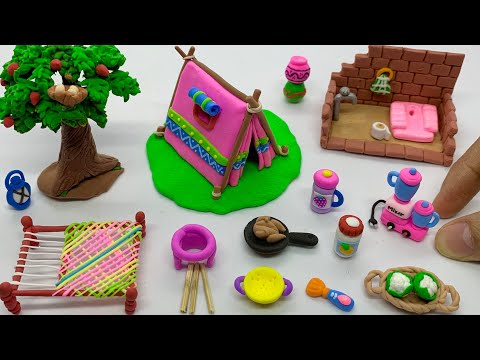 DIY How to make miniature kitchen set, house, tree, charpai, washroom with polymer clay|Rosa DIY