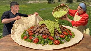 Giant Shawarma Burrito Cooked On A Custom Log Grill For A Village Feast!