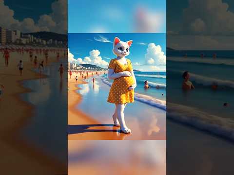 Pregnant cats love the sea beach #cat #catlover #kitten #catshorts #smartcat #ai #cutecat #cute