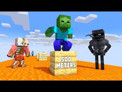 Monsters & Herobrine: WHO IS STRONGER IN LONG JUMP? - Minecraft Animation