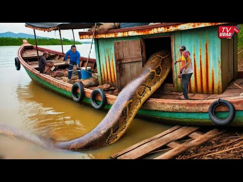 Ngeri!! Perahu Terbengkalai Jadi Sarang Ular Raksasa Sebesar Pohon Kelapa Di Sungai Borneo??